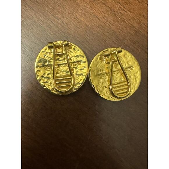 LIZ CLAIBORNE LCI SIGNED EARRINGS CLIP ON ROUND TONE FINISH 1" - Picture 2 of 3